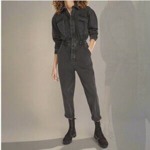 Agolde Vianka Utility Denim Jumpsuit 10 Womens Black Straight Leg Long Sleeved